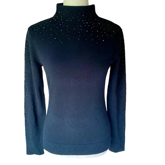 Kinross Cashmere Black Beaded Mock Neck Sweater Women Size S - Picture 1 of 8